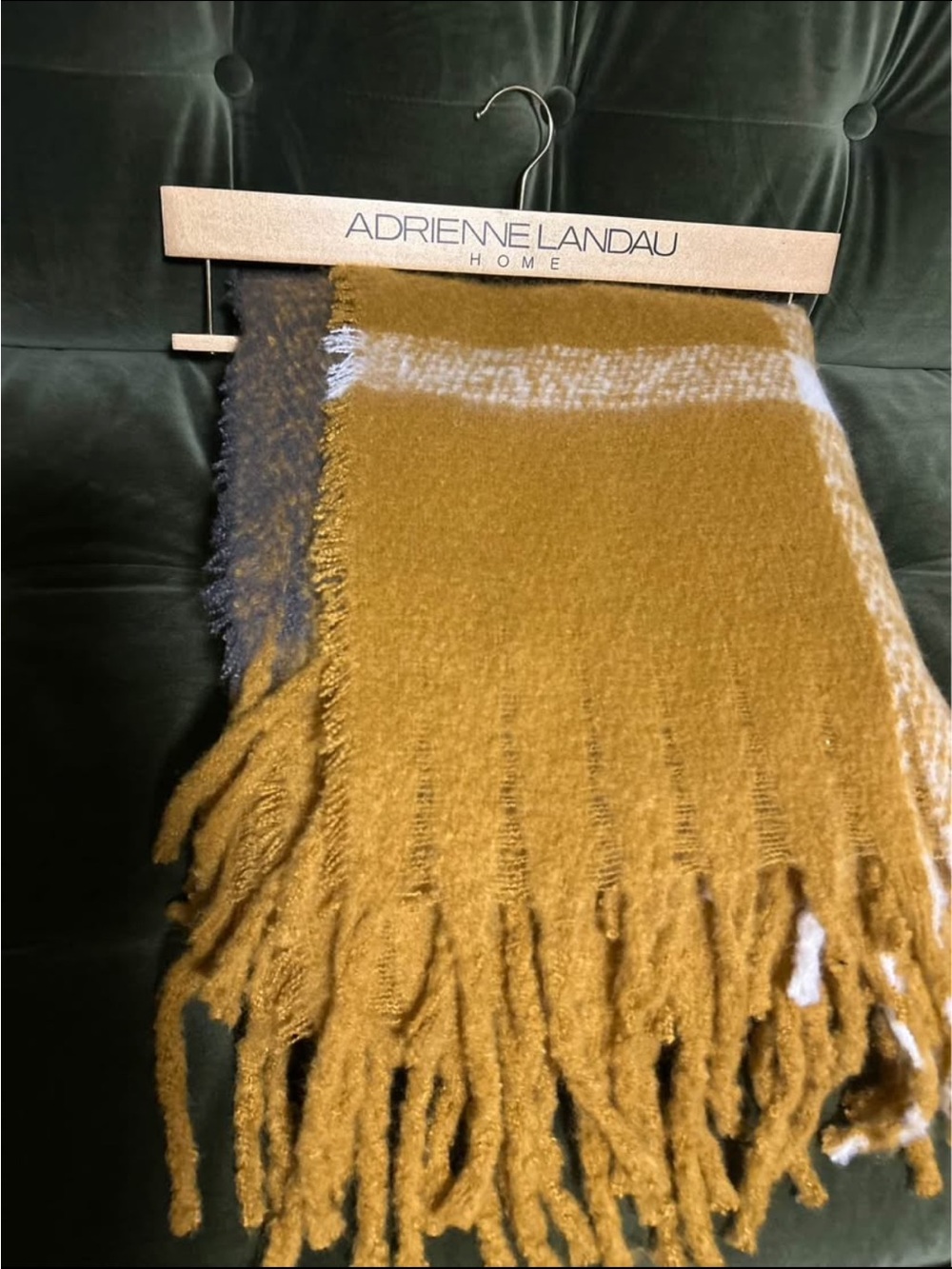 Adrienne Landau Mustard and Cream Fringe Throw Blanket